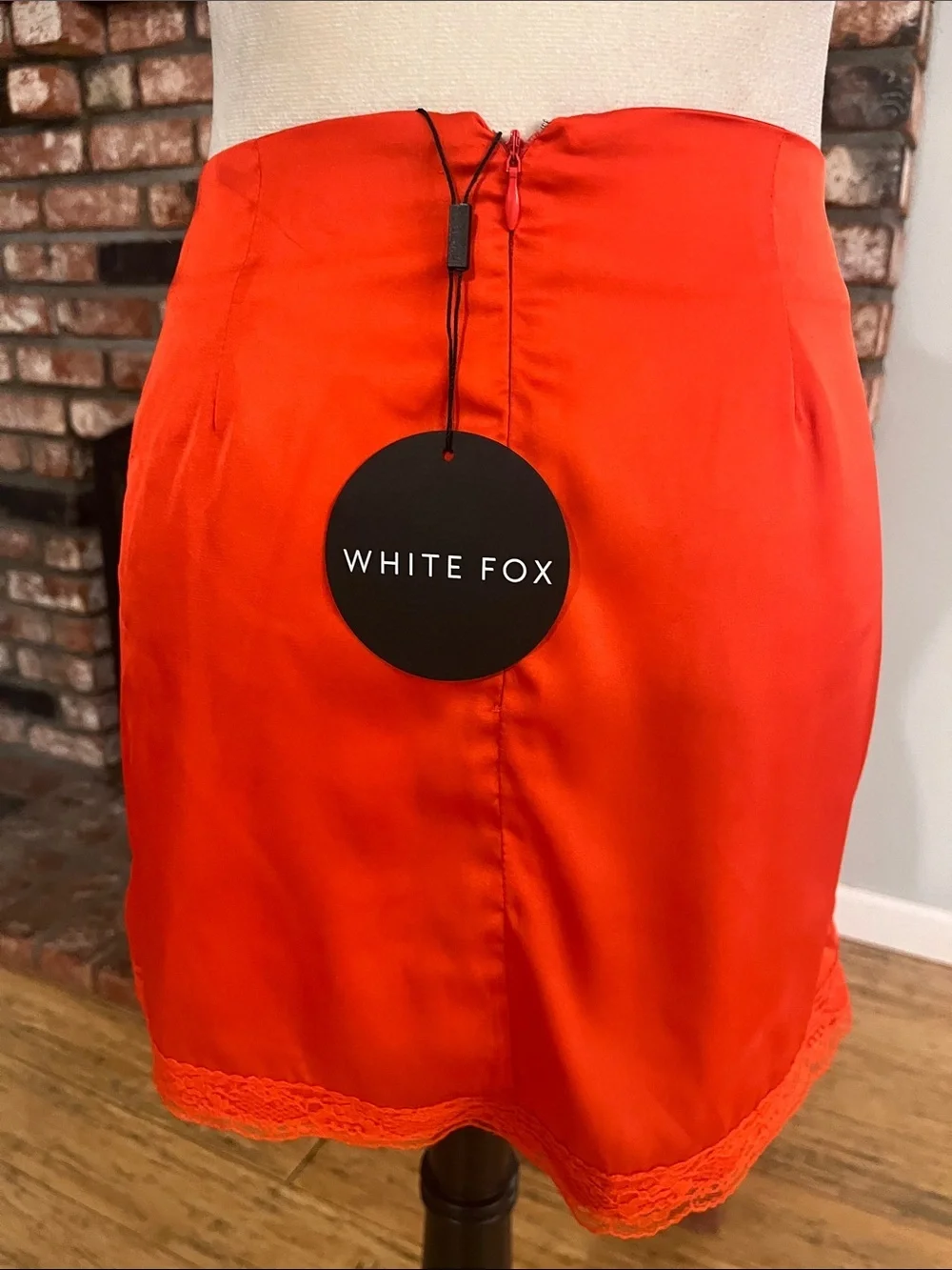 White Fox Boutique Orange Mini Skirt with Lace Hem - Picture 3 of 4